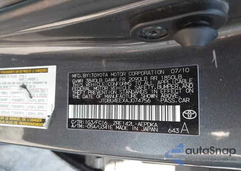 2010 Toyota Corolla Le from USA, damaged, VIN JTDBU4EEXAJ074756